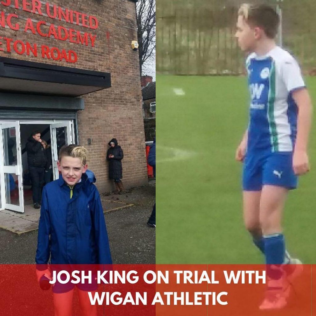 PLAYER UPDATE – Josh King playing his first academy game for Wigan Athletic
