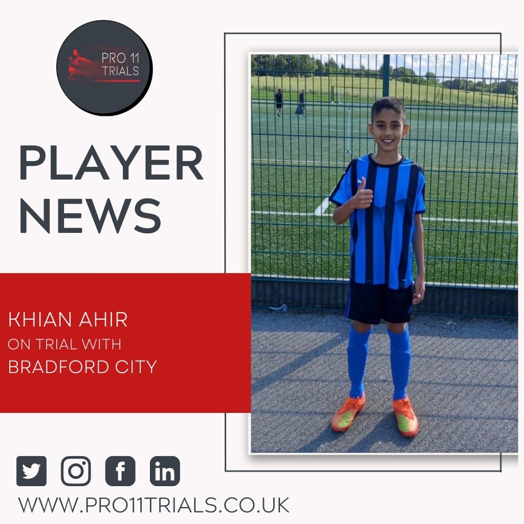 Khian Ahir on trial with Bradford City